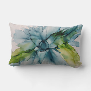 Colourful Abstract Blue and Green Floral Art  Lumbar Cushion