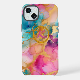 Colourful Abstract Blue and Pink Ink Spill  iPhone 15 Plus Case