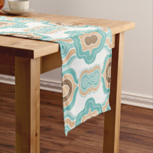 Colourful abstract blue/brown/tan medallion long table runner