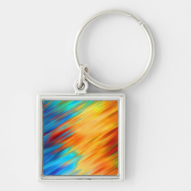 Colourful Abstract Blue Orange Flare Key Ring (Front)