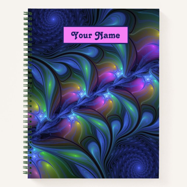 Colourful Abstract Blue Pink Green Fractal Art Nam Notebook (Front)