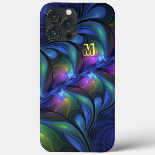 Colourful Abstract Blue Pink Green Fractal Monogra iPhone 13 Pro Max Case