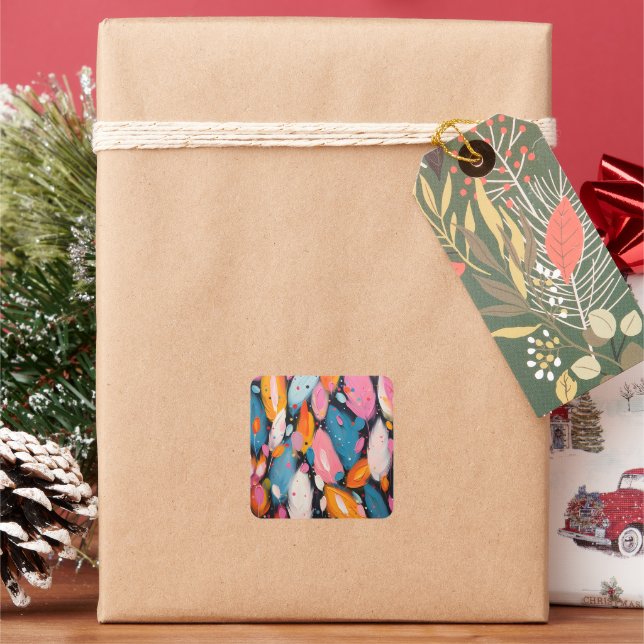 Colourful Abstract Bohemian Feathers Square Sticker (Holiday)