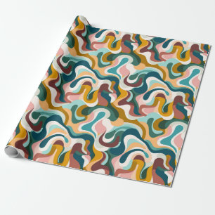 Colourful abstract boho swirly shapes pattern wrapping paper