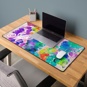 Colourful Abstract Bokeh Pink Monogram For Her Desk Mat