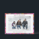 Colourful Abstract Border Custom Family Photo Holiday Card<br><div class="desc">This vibrant holiday card features a bold abstract frame in pink, purple, and orange tones, paired with space for a family photo and personalised text. “Happy Holidays” appears at the top in classic typewriter-style lettering for a warm, modern touch. Perfect for creative families, design-forward households, or anyone looking to send...</div>