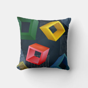 Colourful Abstract Boxes, Circles & Dots Cushion