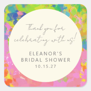 Colourful Abstract Bridal Shower Custom Thank You Square Sticker