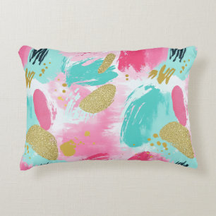 Colourful Abstract Brushstrokes - Mint & Pink (1) Decorative Cushion