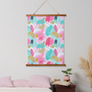 Colourful Abstract Brushstrokes - Mint & Pink (1) Hanging Tapestry