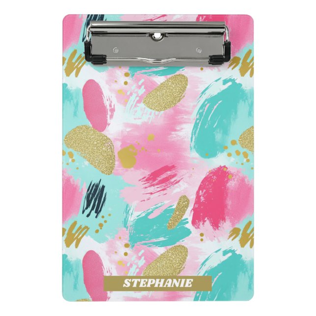 Colourful Abstract Brushstrokes - Mint & Pink (1) Mini Clipboard (Front)