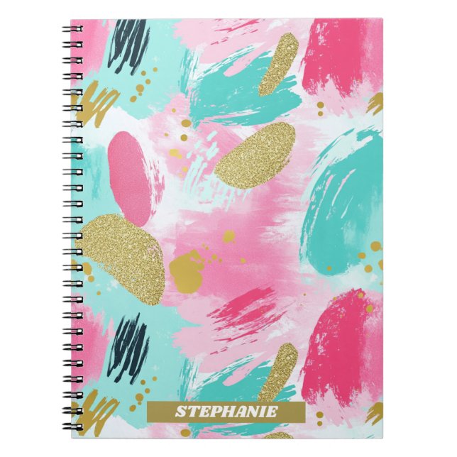 Colourful Abstract Brushstrokes - Mint & Pink (1) Notebook (Front)
