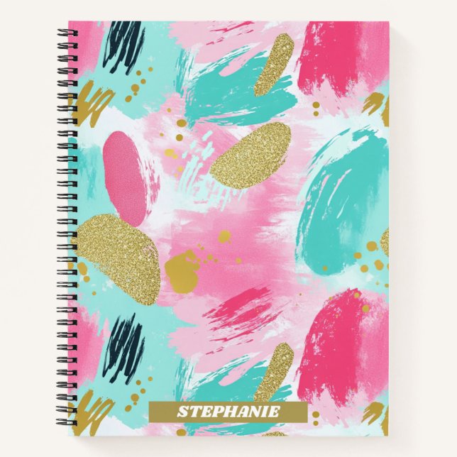 Colourful Abstract Brushstrokes - Mint & Pink (1) Notebook (Front)