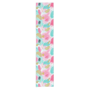 Colourful Abstract Brushstrokes - Mint & Pink (1) Short Table Runner