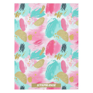 Colourful Abstract Brushstrokes - Mint & Pink (1) Tablecloth