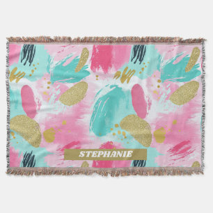 Colourful Abstract Brushstrokes - Mint & Pink (1) Throw Blanket