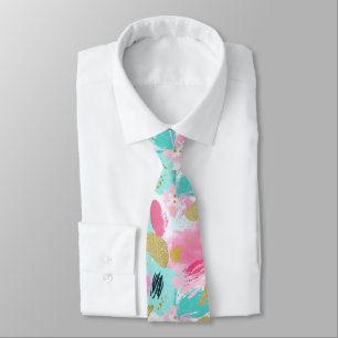 Colourful Abstract Brushstrokes - Mint & Pink (1) Tie