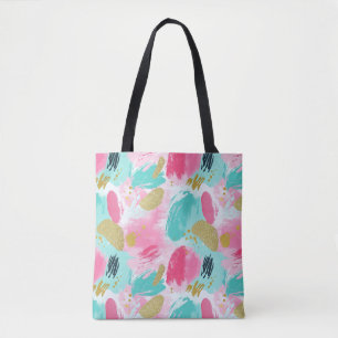 Colourful Abstract Brushstrokes - Mint & Pink (1) Tote Bag