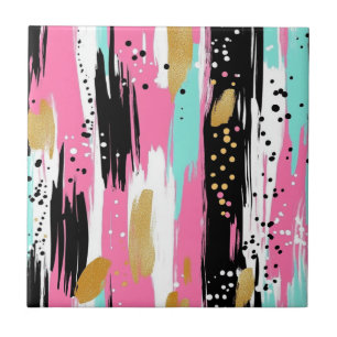 Colourful Abstract Brushstrokes - Mint & Pink (2) Ceramic Tile