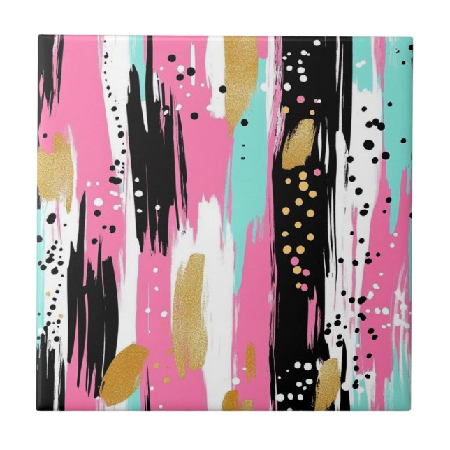 Colourful Abstract Brushstrokes - Mint & Pink (2) Ceramic Tile (Front)