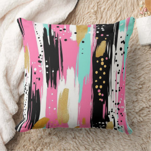 Colourful Abstract Brushstrokes - Mint & Pink (2) Cushion
