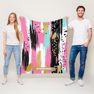 Colourful Abstract Brushstrokes - Mint & Pink (2) Fleece Blanket