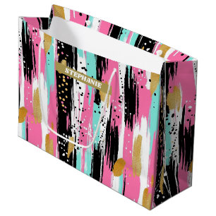 Colourful Abstract Brushstrokes - Mint & Pink (2) Large Gift Bag