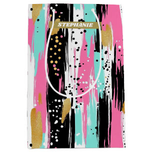 Colourful Abstract Brushstrokes - Mint & Pink (2) Medium Gift Bag