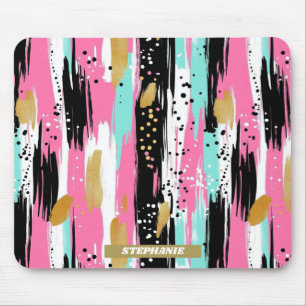 Colourful Abstract Brushstrokes - Mint & Pink (2) Mouse Pad