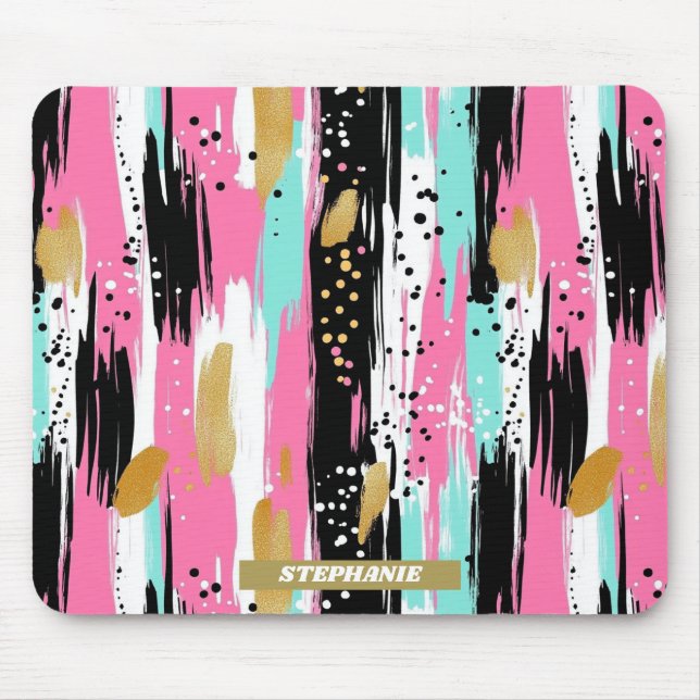 Colourful Abstract Brushstrokes - Mint & Pink (2) Mouse Pad (Front)