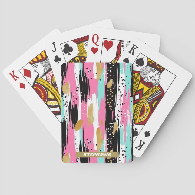 Colourful Abstract Brushstrokes - Mint & Pink (2) Playing Cards (Back)