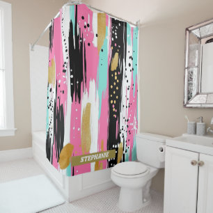 Colourful Abstract Brushstrokes - Mint & Pink (2) Shower Curtain