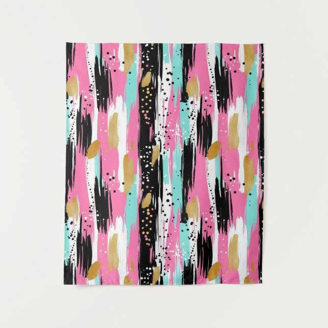 Colourful Abstract Brushstrokes - Mint & Pink (2) Tapestry (Front)