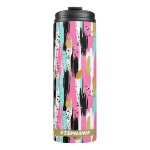 Colourful Abstract Brushstrokes - Mint & Pink (2) Thermal Tumbler