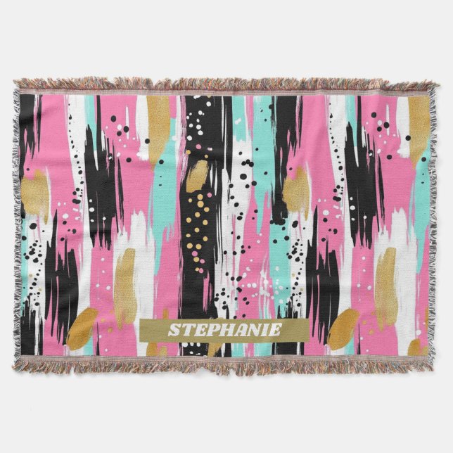 Colourful Abstract Brushstrokes - Mint & Pink (2) Throw Blanket (Front)