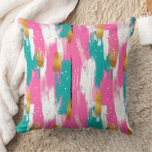 Colourful Abstract Brushstrokes - Mint & Pink (3) Cushion