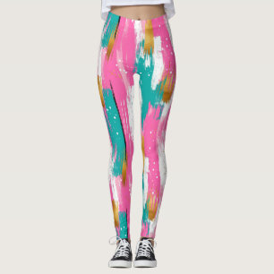 Colourful Abstract Brushstrokes - Mint & Pink (3) Leggings