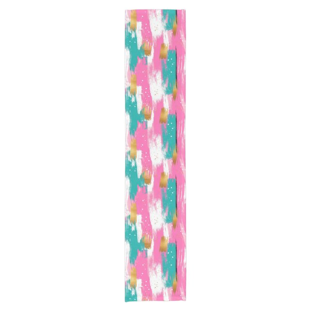 Colourful Abstract Brushstrokes - Mint & Pink (3) Short Table Runner (Front)