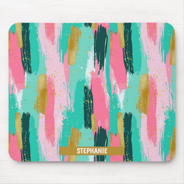 Colourful Abstract Brushstrokes - Mint & Pink (4) Mouse Pad (Front)