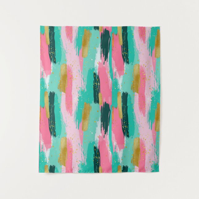 Colourful Abstract Brushstrokes - Mint & Pink (4) Tapestry (Front)