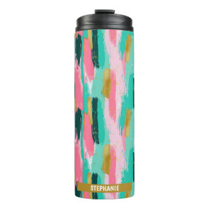 Colourful Abstract Brushstrokes - Mint & Pink (4) Thermal Tumbler