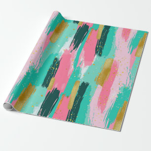 Colourful Abstract Brushstrokes - Mint & Pink (4) Wrapping Paper
