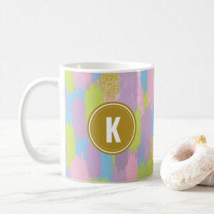 Colourful Abstract Brushstrokes Pattern Monogram Coffee Mug