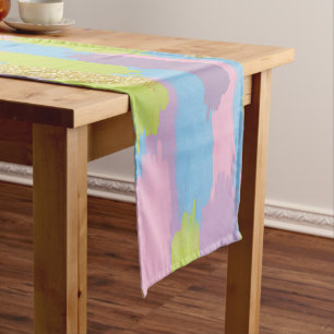 Colourful Abstract Brushstrokes Pattern Monogram Short Table Runner