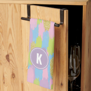 Colourful Abstract Brushstrokes Pattern Monogram Tea Towel