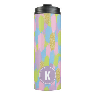 Colourful Abstract Brushstrokes  Pattern Monogram Thermal Tumbler