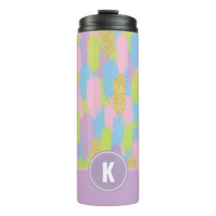 Colourful Abstract Brushstrokes Pattern Monogram Thermal Tumbler