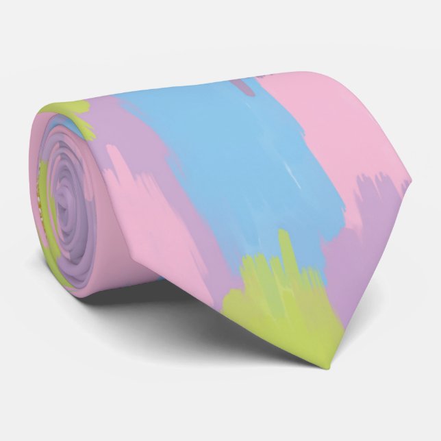 Colourful Abstract Brushstrokes  Pattern Monogram Tie (Rolled)