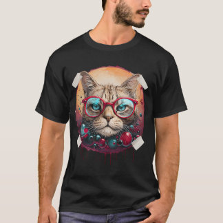 Colourful Abstract Bubbles with Cat T-Shirt