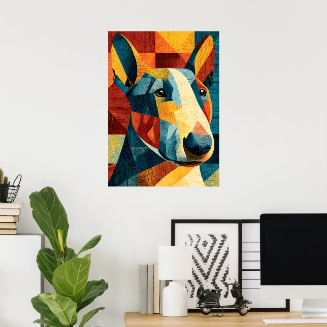Colourful Abstract Bull Terrier Geometric Poster (Home Office)